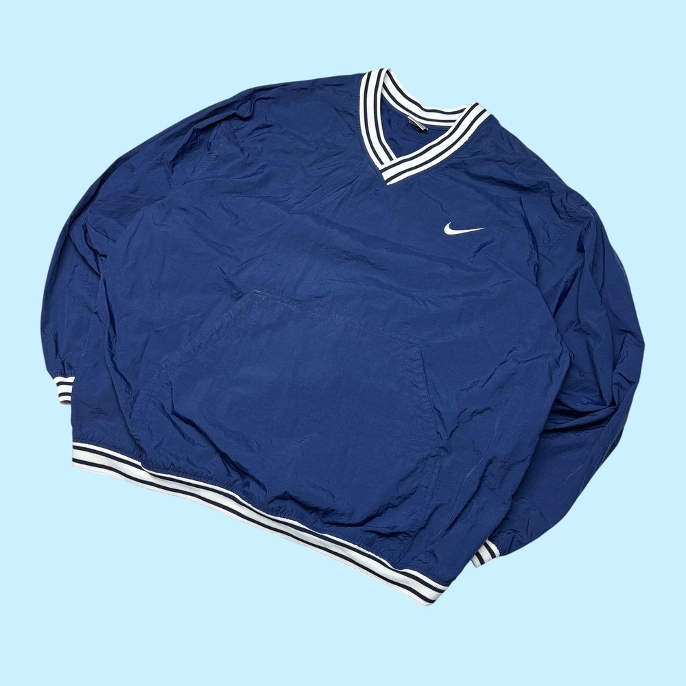 Nike Vintage Navy Blue V-Neck Windbreaker Pullover XXL Embroidered Swoosh